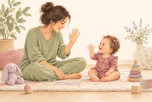 Birbirine el sallayan bebek ve ebeveyn